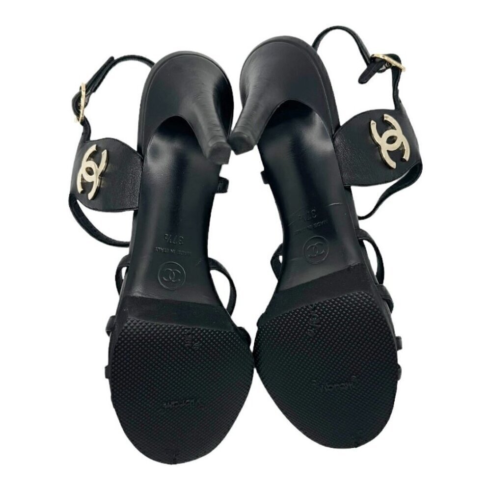 Chanel CC Logo Lambskin Slingback Sandal Heels - Picture 10 of 13